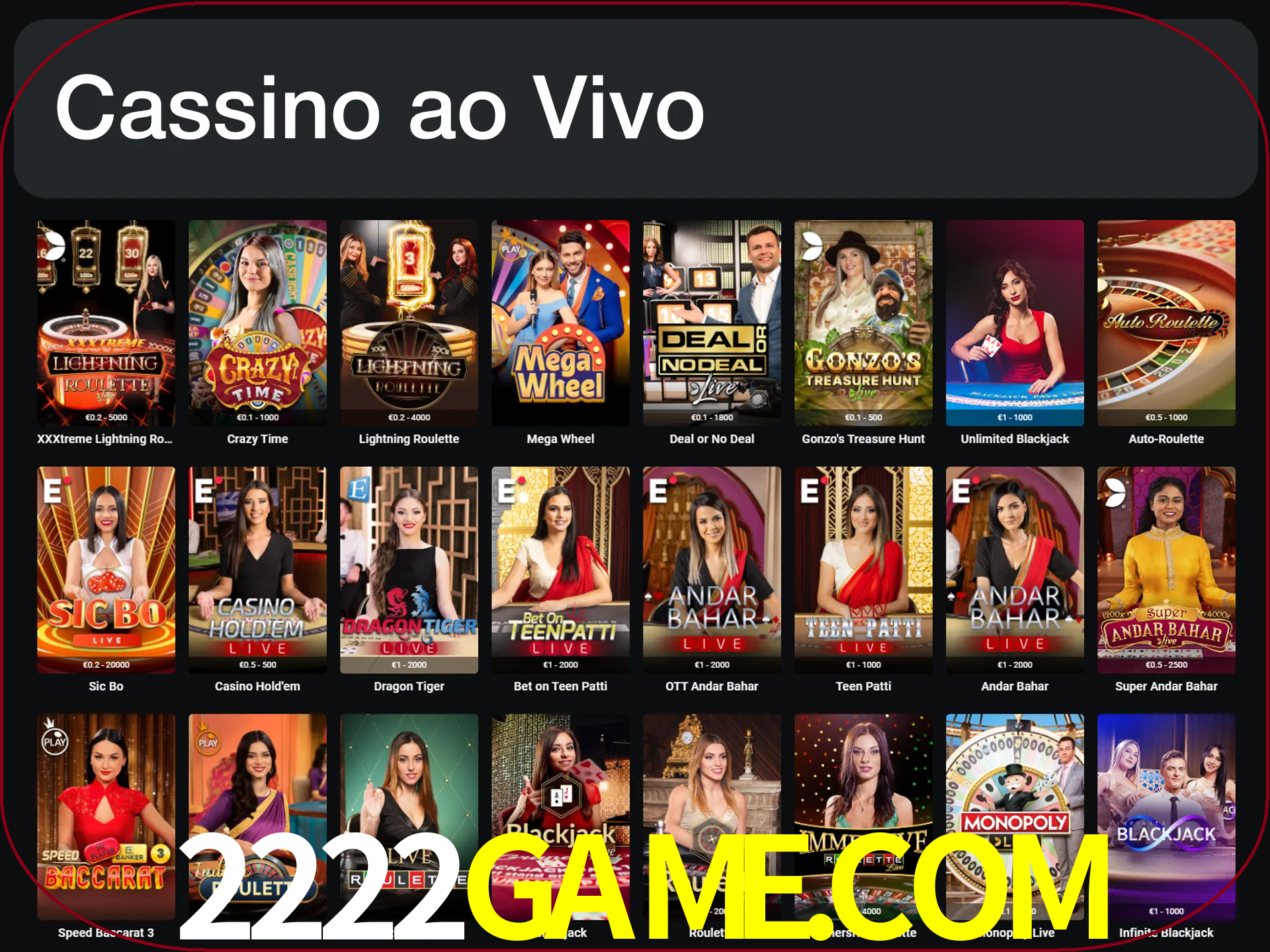 Jogue jogos de cassino com um verdadeiro dealer.