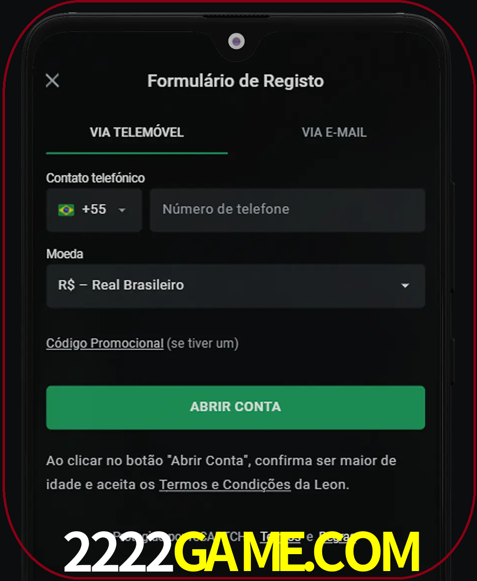 Abra o aplicativo e inicie o processo de registro.