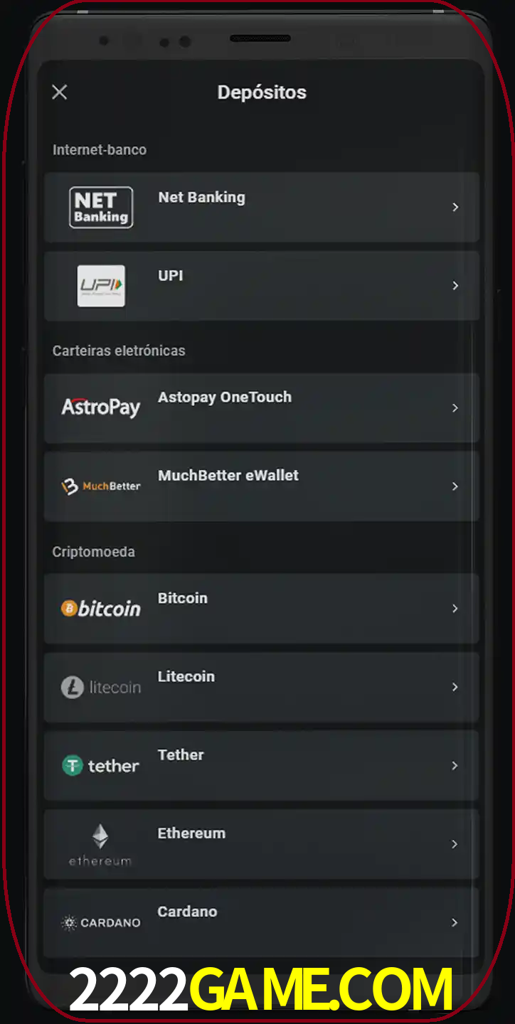 Você pode usar métodos alternativos de depósito.